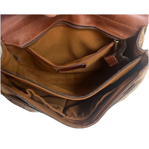 Patricia Nash Saddle Bag Tan European Map London Genuine Leather Crossbody Purse - Picture 9 of 16